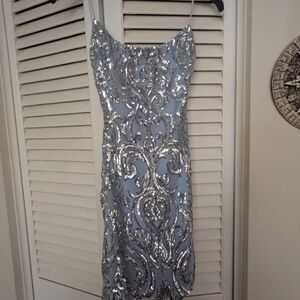 Windsor Light Blue Sequin Midi Slip Dress